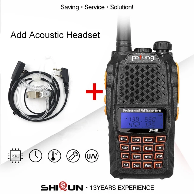 Add Acoustic Headset Baofeng UV-6R рация 5 Вт Радио УВЧ УКВ двухдиапазонный УФ 6R CB радио обновление UV-5R Baofeng рация HF трансивер для охоты - Цвет: Add Acoustic Headset