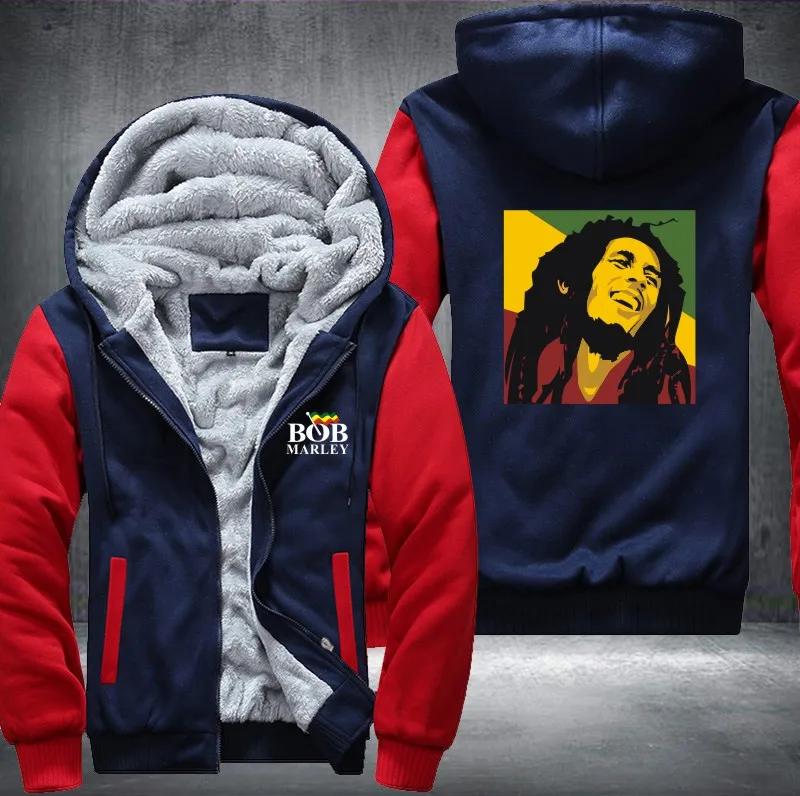 New Bob Marley Men Hoodies Winter Jacket Thicken Fleece Zipper Hip Hop Sweatshirt USA size Plus | Мужская одежда