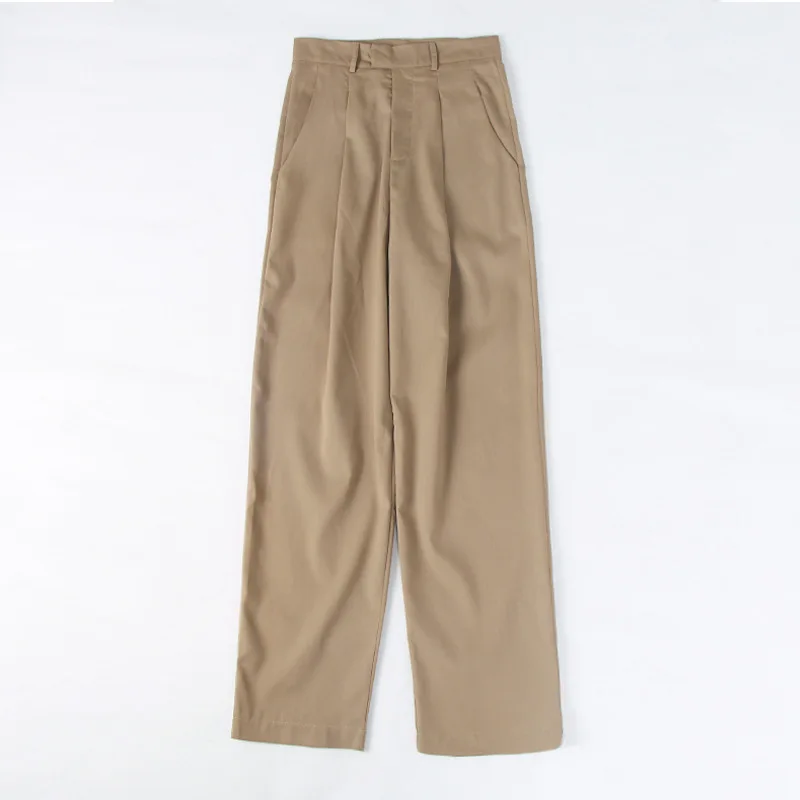 khaki pants TWOTWIN стильные женские брюки, свободные, на молнии, с пуговицами, с высокой талией, однотонные, прямые брюки,, осенняя мода, корейский стиль, одежда, Новинка - Цвет: khaki pants