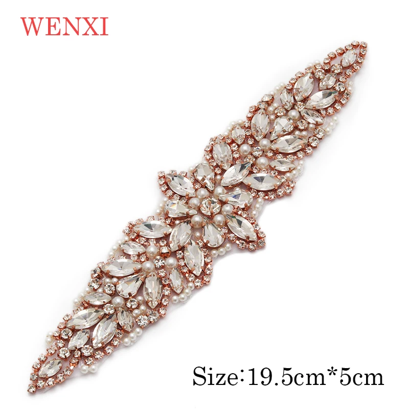 

WENXI 10pcs Wholesale Bridal Gown Sash Rose Gold Crystal Rhinestonesd Appliques Sewing On For Wedding Dress Accessory WX940