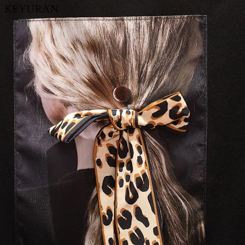 Большие размеры L-4XL Leopard Bow нашивка на галстук футболки 2019 летние хлопковые Femme