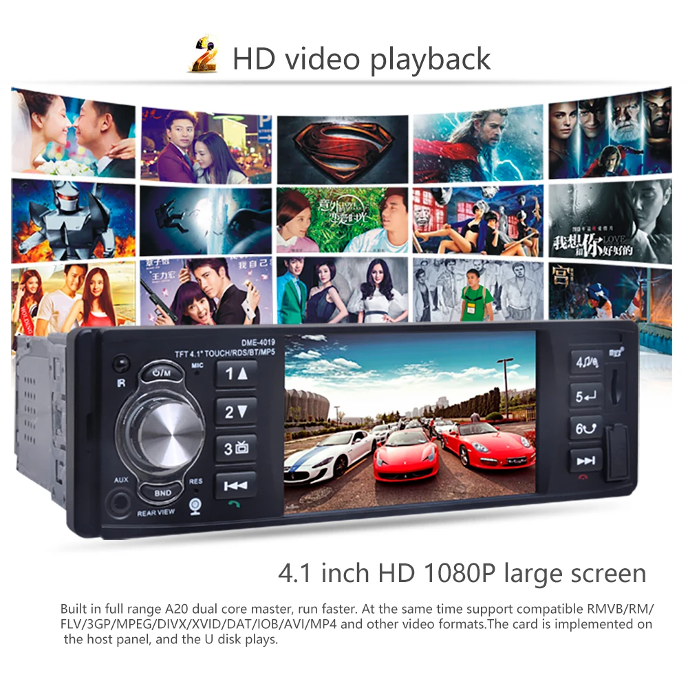 AMPrime 4022D 4,1 дюймов 1 Din автомагнитола Авто Аудио Стерео Авторадио bluetooth Поддержка камеры заднего вида USB пульт дистанционного управления
