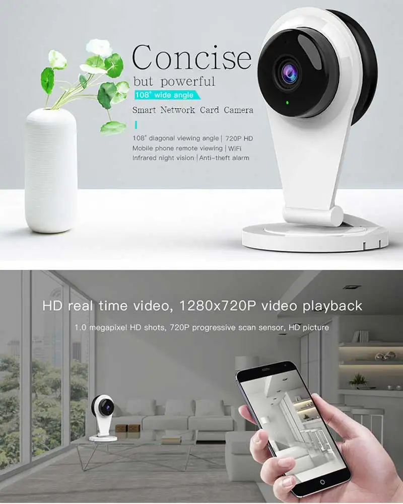 Умная видеоняня IP камера 1.0MP CCTV безопасности Wifi Cam система видеонаблюдения двухсторонняя голосовая ночного видения мобильный вид