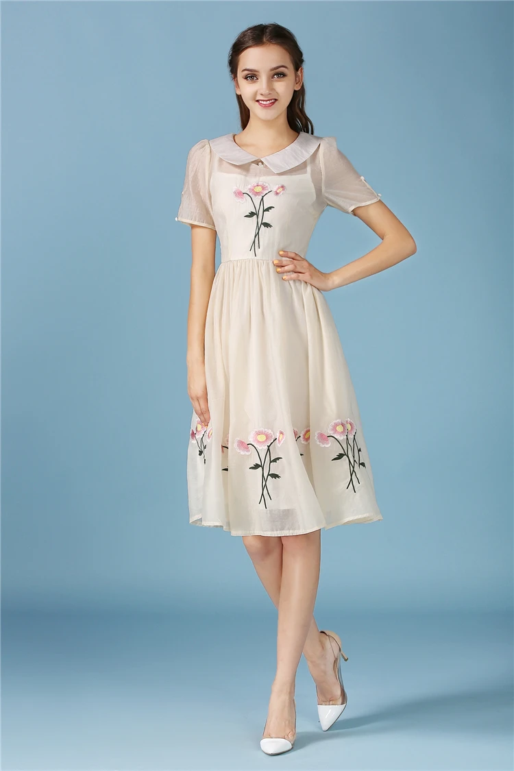 2017 Женская одежда новый сезон: весна–лето мода цветы платье с вышивкой Рубашка