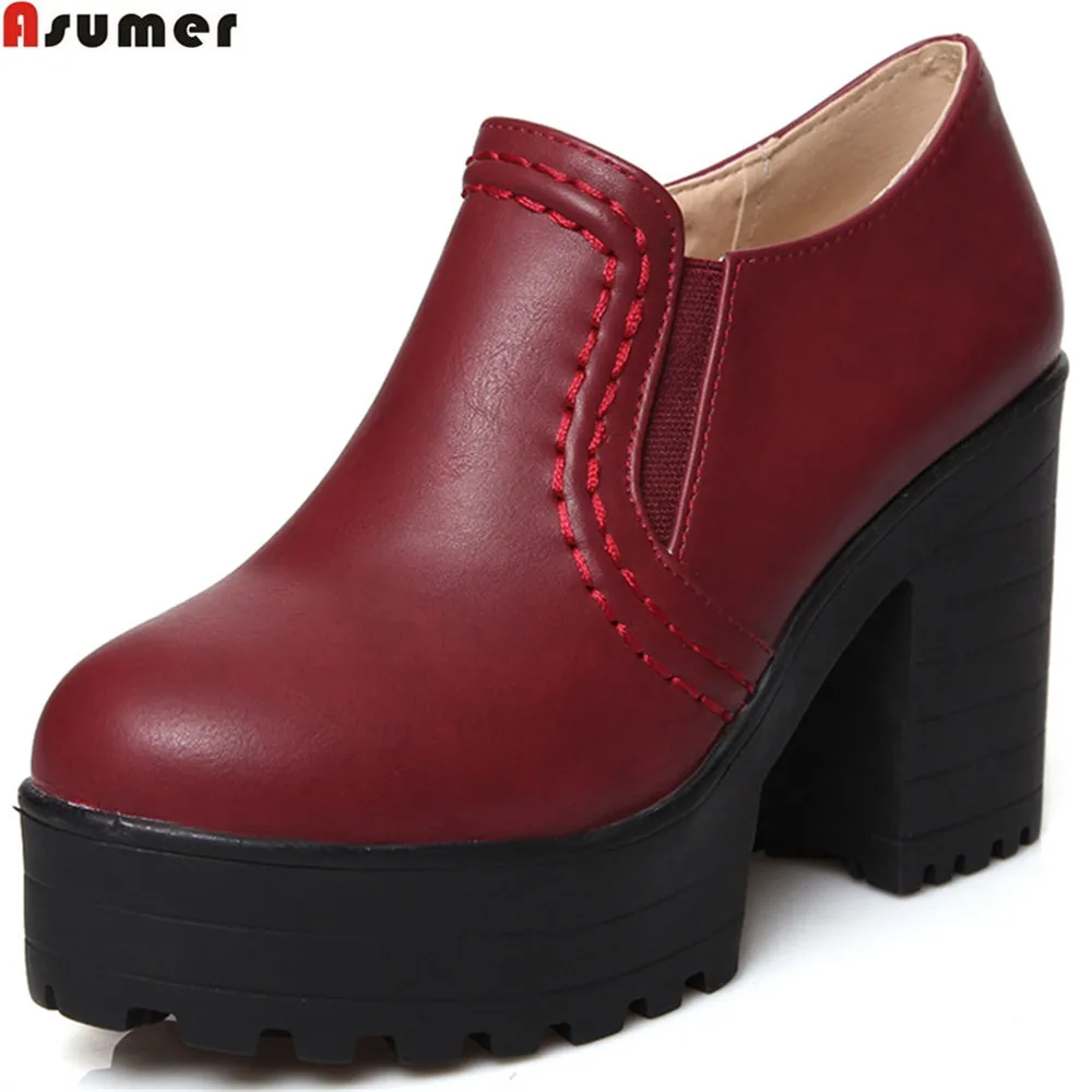 Женские туфли на платформе с круглым носком квадратном каблуке|women high heel shoes|high