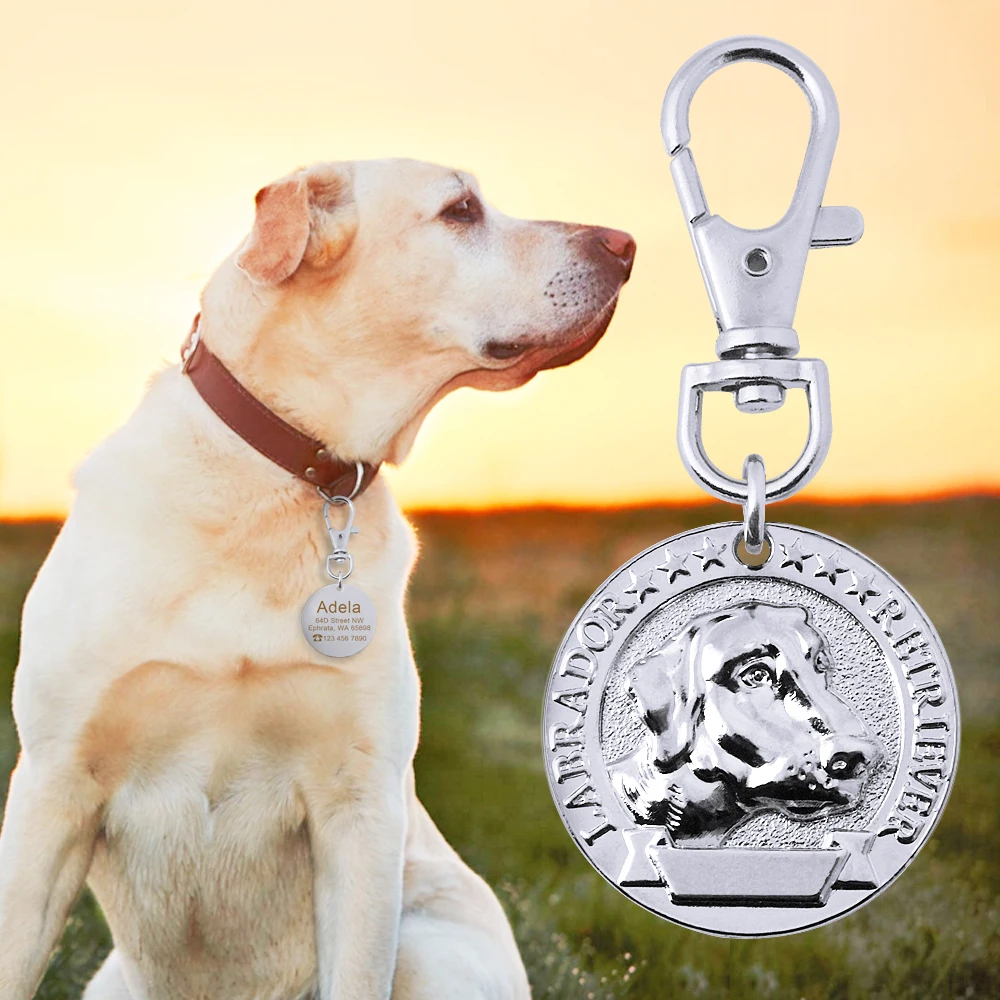 Labrador Reteriever Индивидуальные Выгравированные бирки с именем собаки, персонализированные ID бирки для собак, табличка с именем французского бульдога, анти-потеря, подвеска для домашних животных, воротники, ожерелье - Цвет: Labrador Reteriever