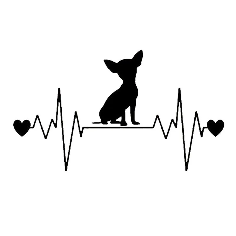

20.3*11.7CM Chihuahua Dog Heartbeat Lifeline Car Stickers Cute Vinyl Decal Car Styling Truck Decoration Black/Silver S1-0763