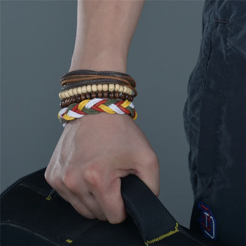 

Trendy Wood Beads and Genuine Leather Bracelet Jewelry For Women Rope Chain Bracelet & Bangles Gift 2018