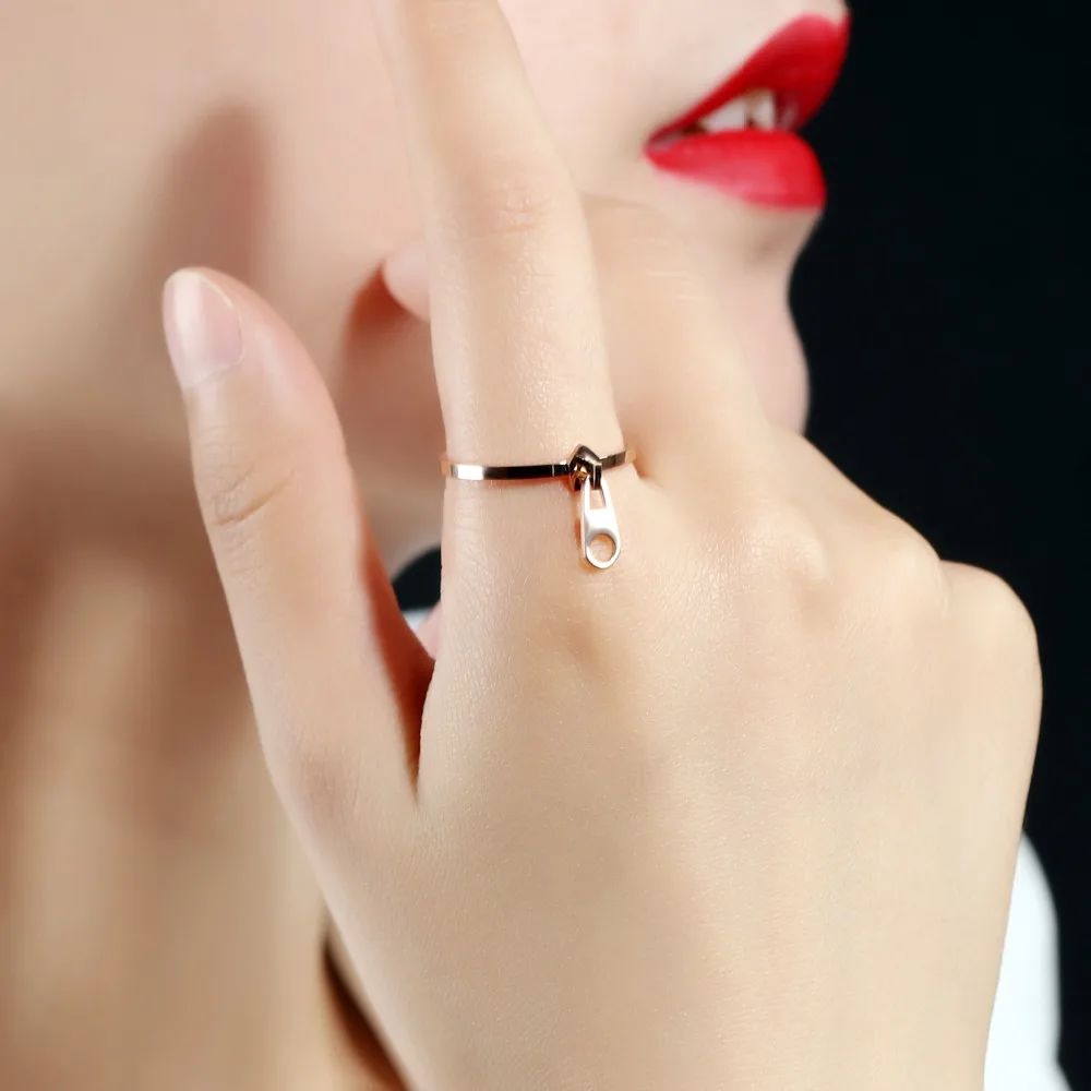Fate Love Fashion Zipper Pull Design Women 's Rings Rose Gold Color Creative Jewelry Finger Bands Gift Drop Shopping Never Fade |