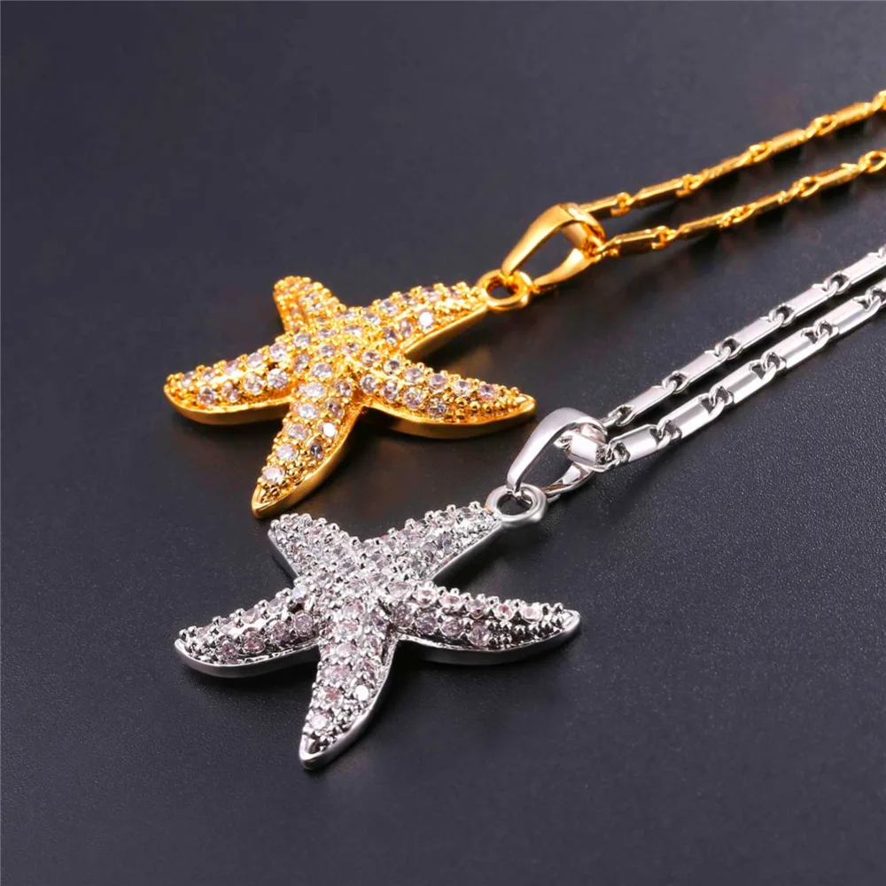 U7 Кристалл Морская Звезда Кулон Цепочки Ожерелье Женские Ювелирные Изделия