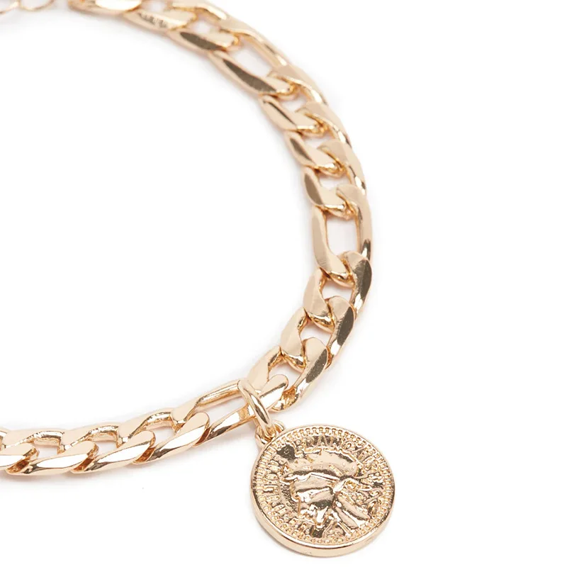 

Women Bracelet Jewelry Fashiion Gold Silver Color Mental Link Chain Bracelets&Bangles For Women Coin Bracelet 3 Piece/Set XL472