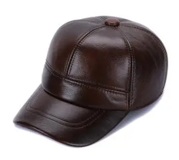DarkBrown Зимняя теплая шапка из воловьей кожи с козырьком для мужчин и женщин среднего возраста, уличная Защитная Повседневная модная Регулируемая Мужская шапка H265 - Цвет: DarkBrown