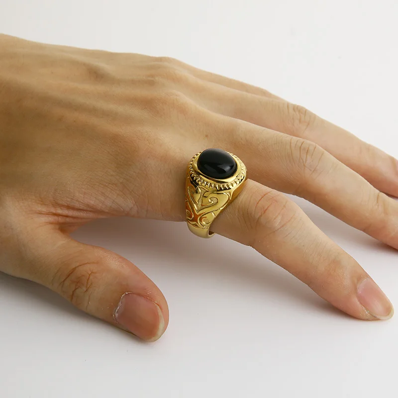 Valily Jewelry мужское кольцо золотистого тигрового глаза кольца из нержавеющей стали