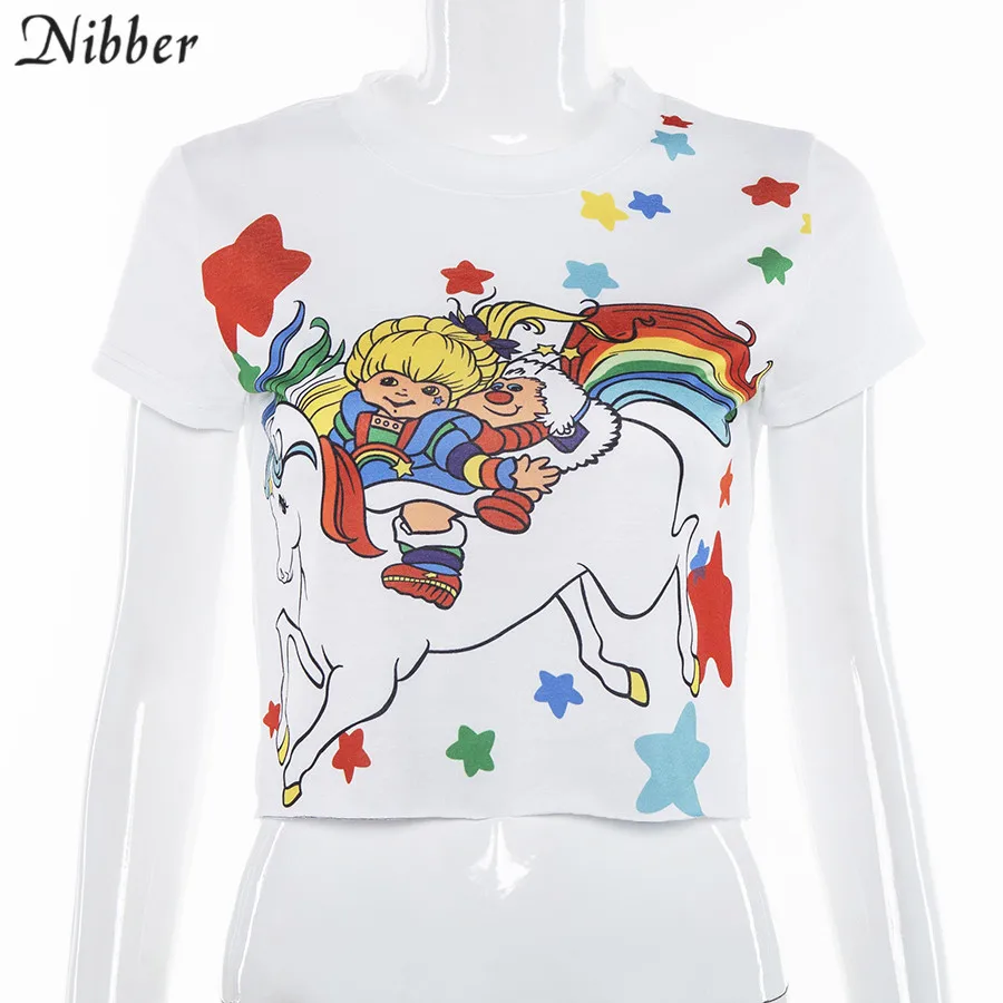 Nibber/летние милые короткие топы с героями мультфильмов, Женская белая футболка, модная базовая Уличная Повседневная одежда с коротким рукавом, футболки, женские футболки