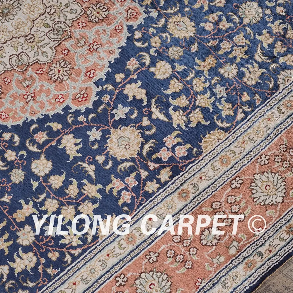 YILONG 4 'x 6' Тебриз Шелковый выгодный ковер антикварные синие иранские коврики