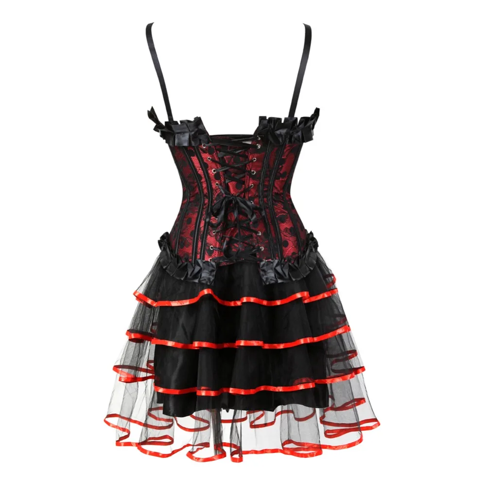 

Corset Dress Sexy Brocade Lace Dot Gothic Overbust Bustier Strap Plus Size Skirt Set Women's Halloween Party Masquerade Red