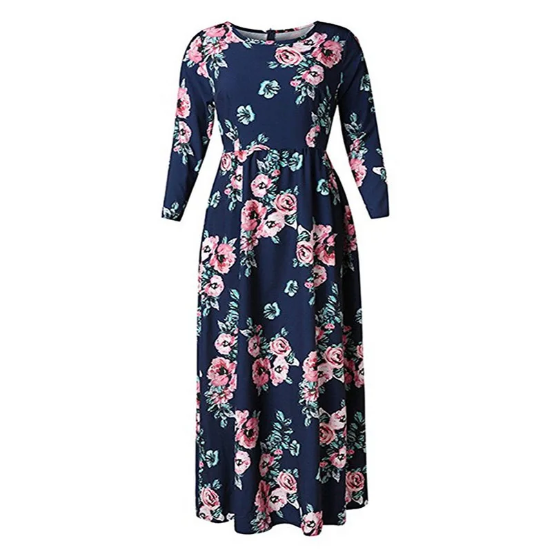 Чжихун Для женщин Весенняя мода печатных длинное платье с рукавом три четверти