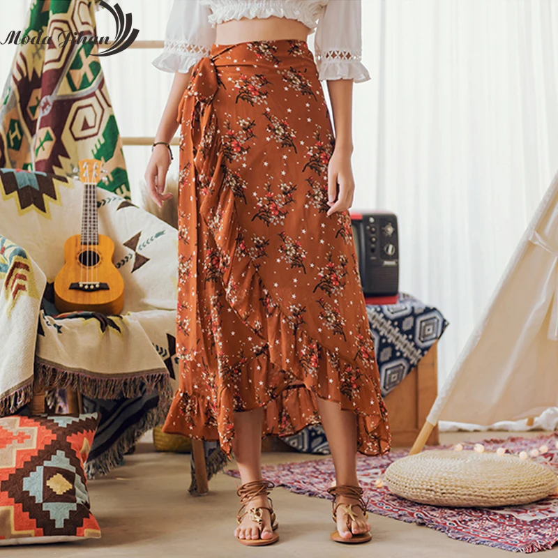 Женская длинная шифоновая юбка Moda Jihan летняя пляжная с асимметричным подолом и