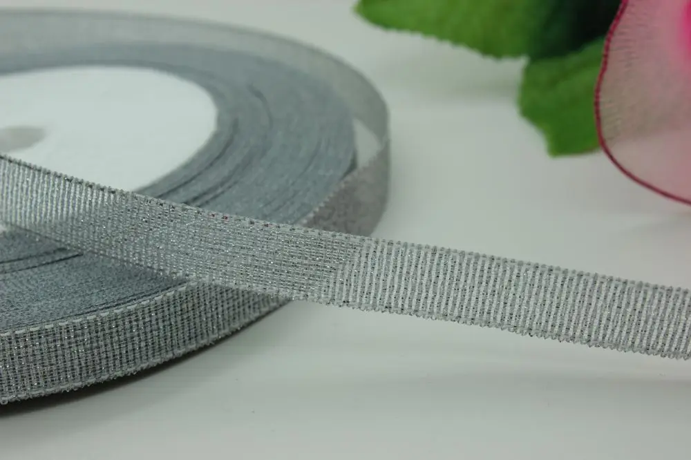 Металлическая лента с золотистыми и серебристыми блёстками 5 рулонов/партия 3/8 г.