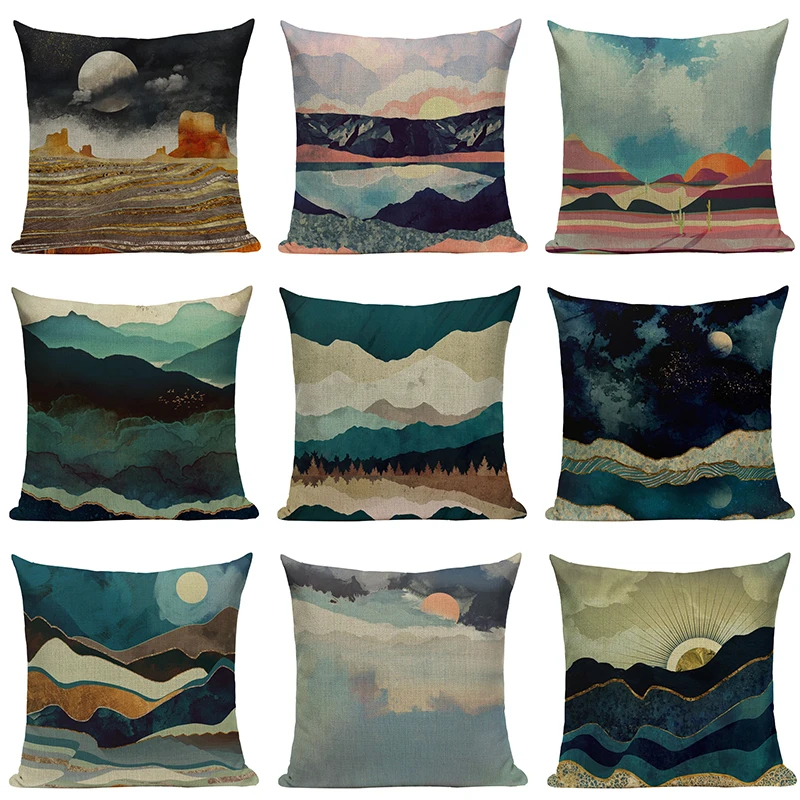 Живописные льняные наволочки для дивана декоративные подушки чехол диванной