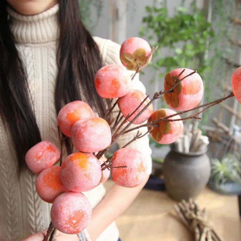 

1 PCS Persimmon Artificial berry simulation fruit Cute small fake plant wedding decoration for home party table accessories