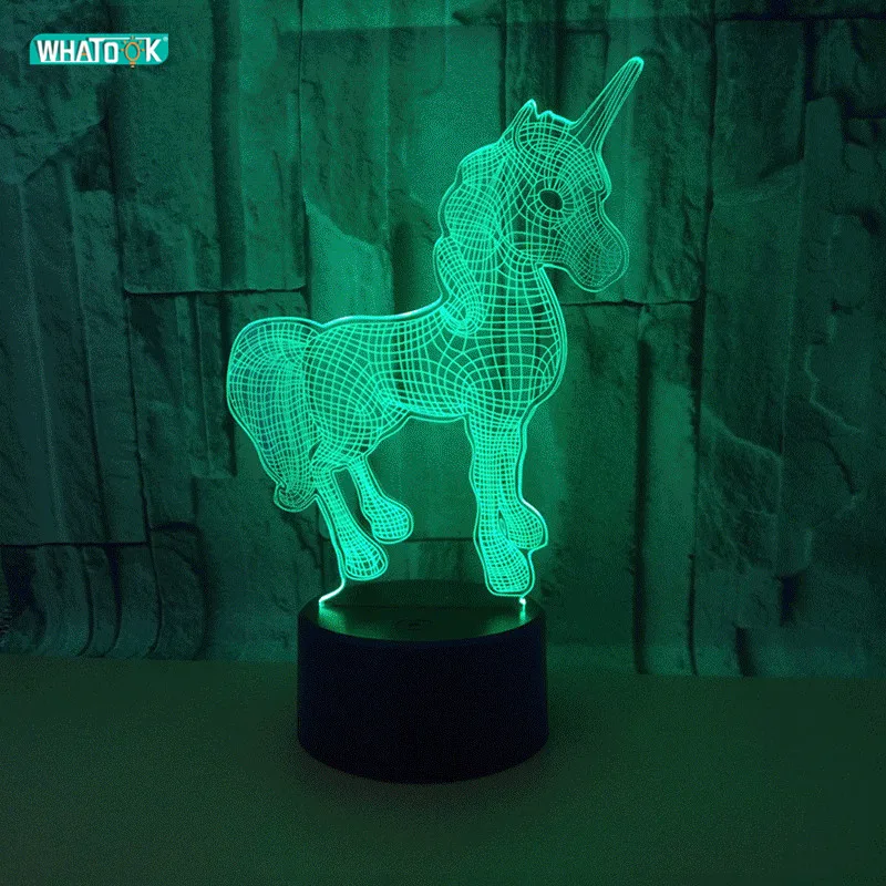 Unicornio 3D светодиодный акриловый ночник светильники в виде единорога Мультяшные животные освещение светящаяся спальня лошадь ребенок сенсорный подарки DC