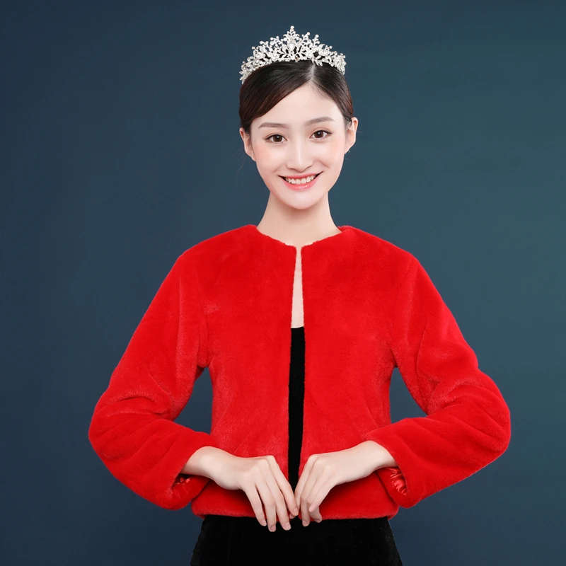 New Long Sleeves Women Bridal Shawl Fur Faux Wrap Elegant Warm Bolero red Wedding Jacket Coat Winter Cape | Свадьбы и торжества
