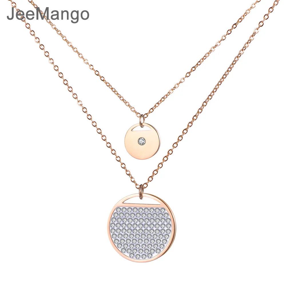 Ювелирные изделия Jeemango из нержавеющей стали Двухслойное ожерелье стразы круглой