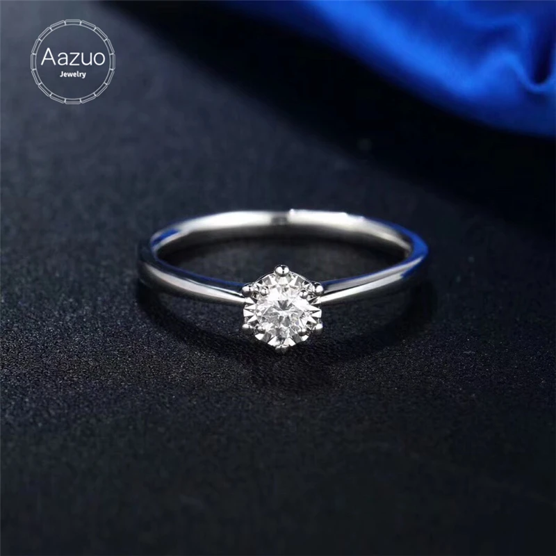 

Aazuo 18K White Gold Real Diamond 0.15ct H Si1 Floral flora Six Claws Ring for Woman Charm Jewelry Fashion Love Gift Au750