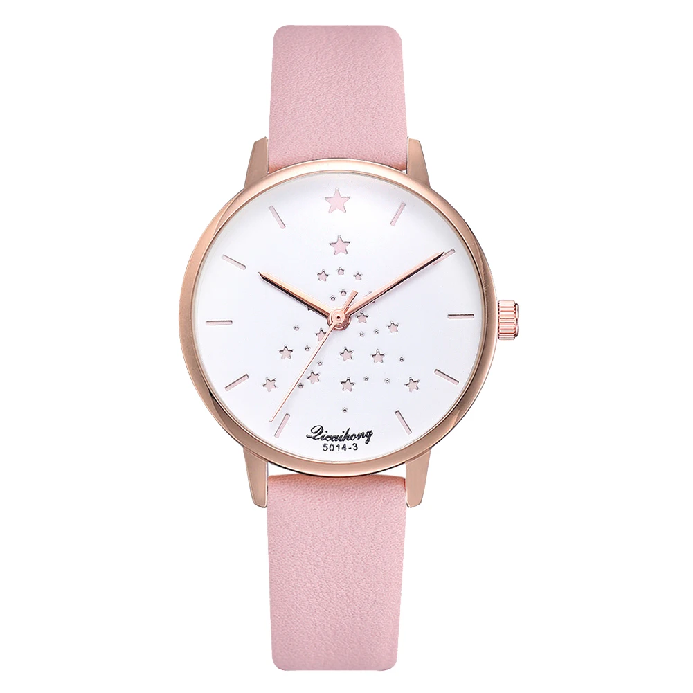 

New Fashion Star Print Round Dial Analog Faux Leather Band Women Quartz Wrist Watch