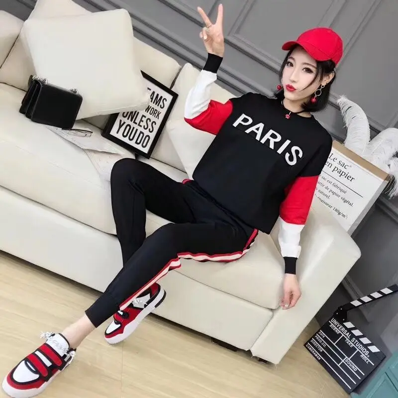 

Женские спортивные костюмы Amolapha, трикотажные повседневные толстовки с длинным рукавом, пуловеры и брюки, комплект из 2 предметов для женщин