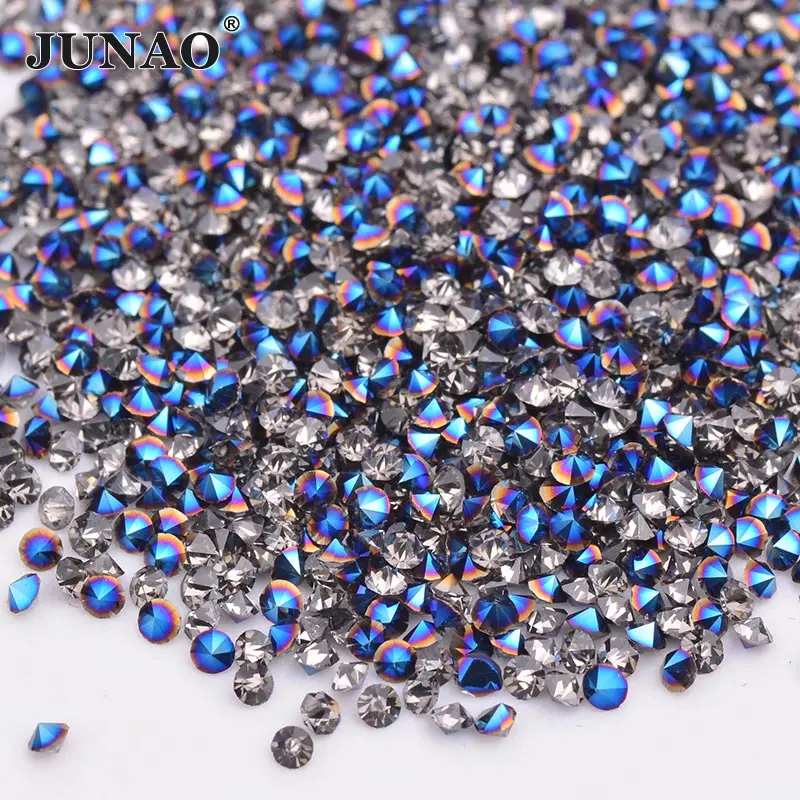 Cobalt Blue JUNAO, 1,2 мм, 15 видов цветов, мини стразы для ногтей, прозрачный, шампанского, циркон, кристаллы, камни, заостренные сзади, стразы, дизайн ногтей, декор, ювелирные изделия - Цвет: Cobalt Blue