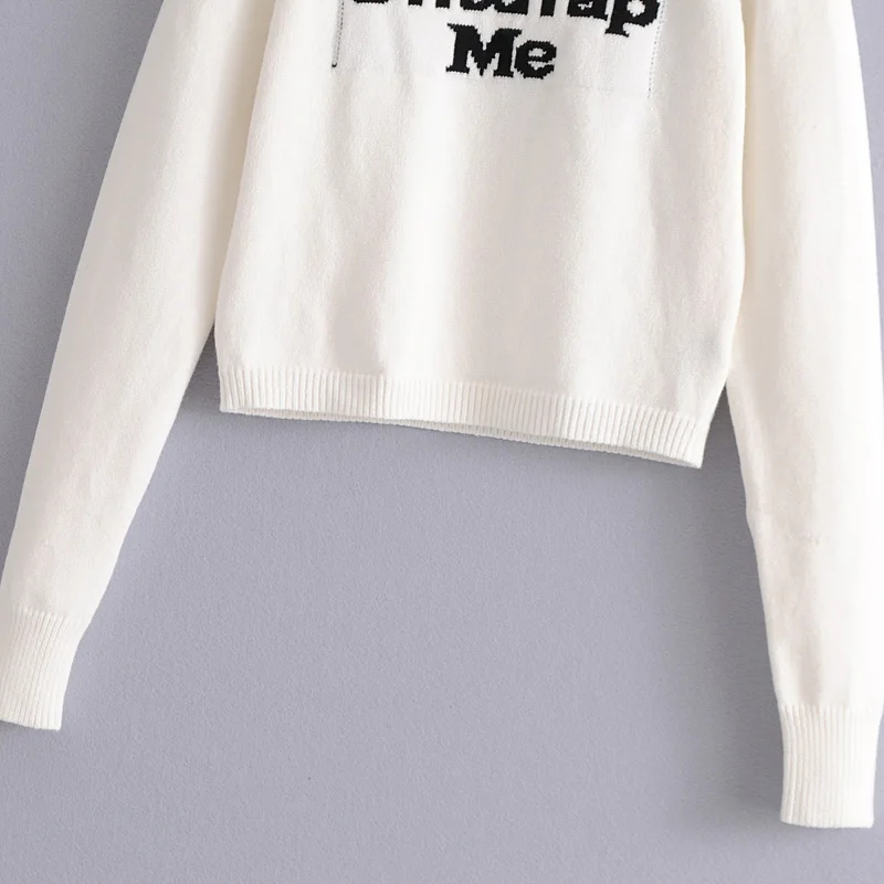 Women Rolled Neck Embroidery Letter Crop Knit Top | Женская одежда