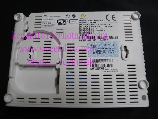 ZTE беспроводной GPON ONU ZXHN F660 с 4 портами ethernet + 2 голосовыми wifi и логотипом Tianyi