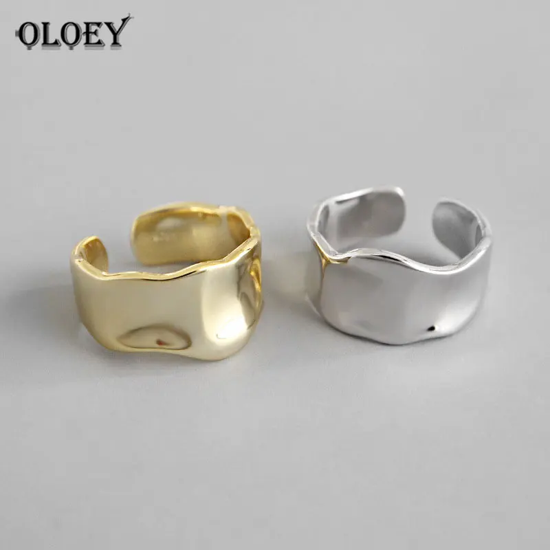 OLOEY подлинное 925 пробы Серебряное корейское регулируемое кольцо ювелирные изделия простые неправильной формы вогнутые выпуклые Открытые Кольца для женщин YMR793