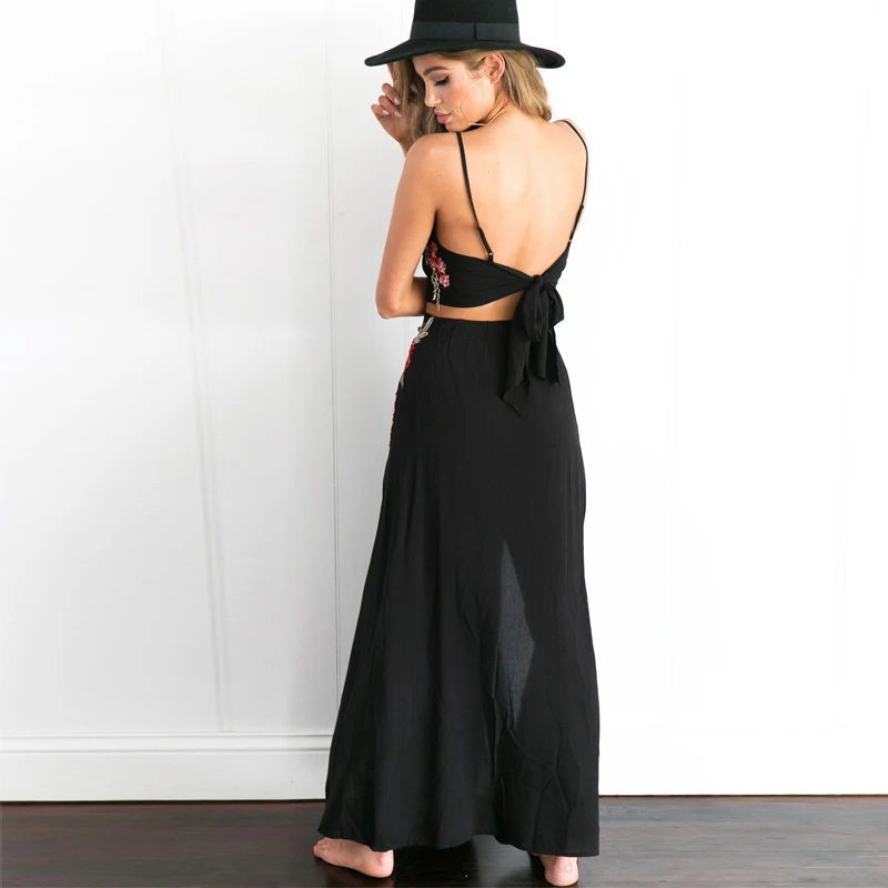 Лето 2017 г. длинное платье Для женщин рукавов Спагетти ремень Топики женские