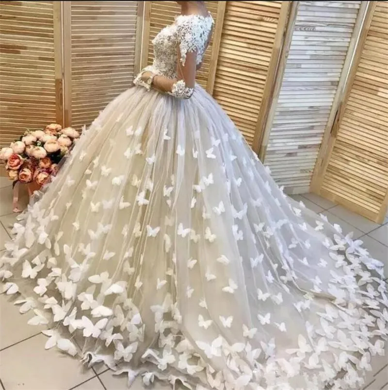 

Fabulous New Bridal Gowns With 3D Butterflies Appliques Beading V-Neck Sexy Wedding Dress Custom Made