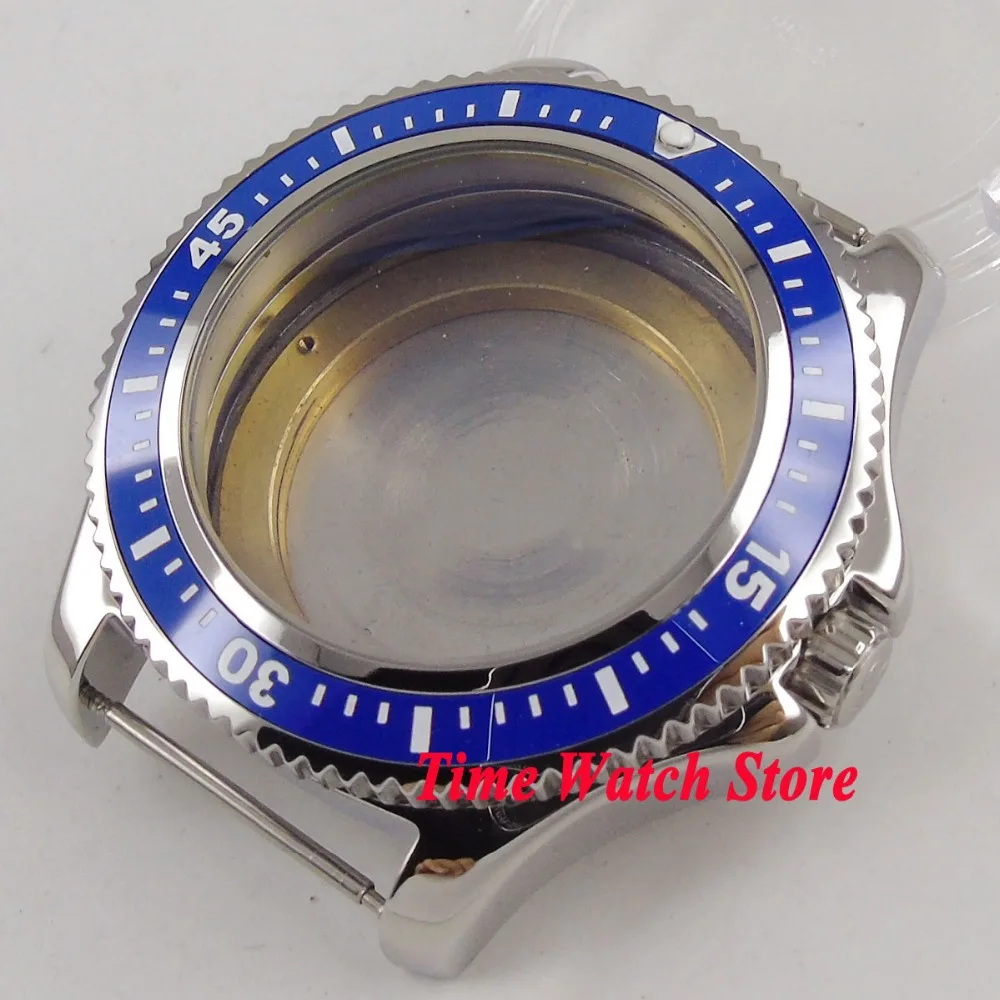 44mm blue ceramic bezel 316L stainless steel Watch Case fit ETA 2836 DG2813 3804 MIOTA 8215 8205 821A movement C11