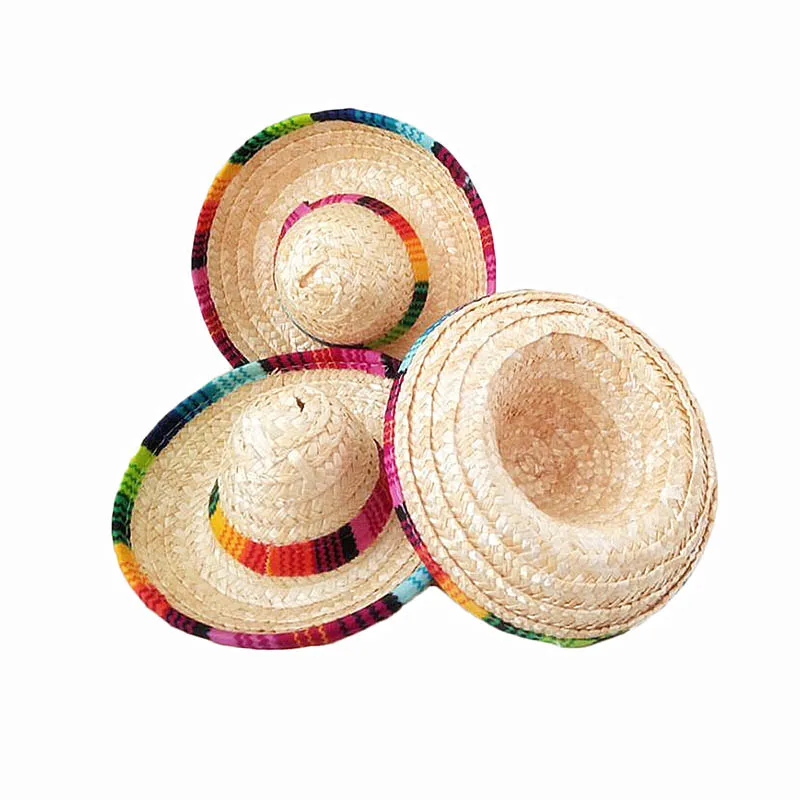 6 шт. натуральная солома мини Sombrero новый дизайн мексиканская шляпа ребенок душ