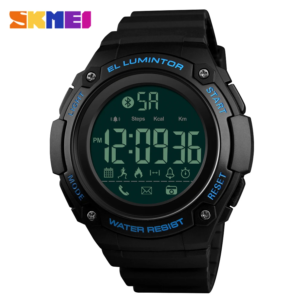 Blue SKMEI Топ Роскошные Смарт спортивные часы мужские часы с функцией подсчета калорий напоминание о звонках Будильник 5 бар водонепроницаемые цифровые часы reloj hombre 1347 - Цвет: Blue