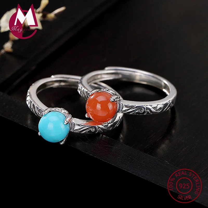 Женское регулируемое кольцо из серебра 2019 пробы с бирюзовым агатом|Кольца| |