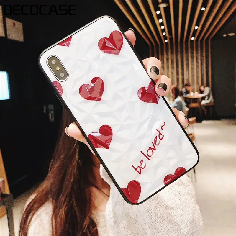 DECOCASE Summer Cute Heart Red White Silicone 3D Rhumbos Women Girls Phone Case for iPhone 6 6s 7 8 Plus X XR XS Max Mobile |
