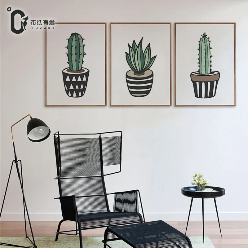 Зеленый Кактус скандинавский небольшой свежий Декор холст картина диван фон
