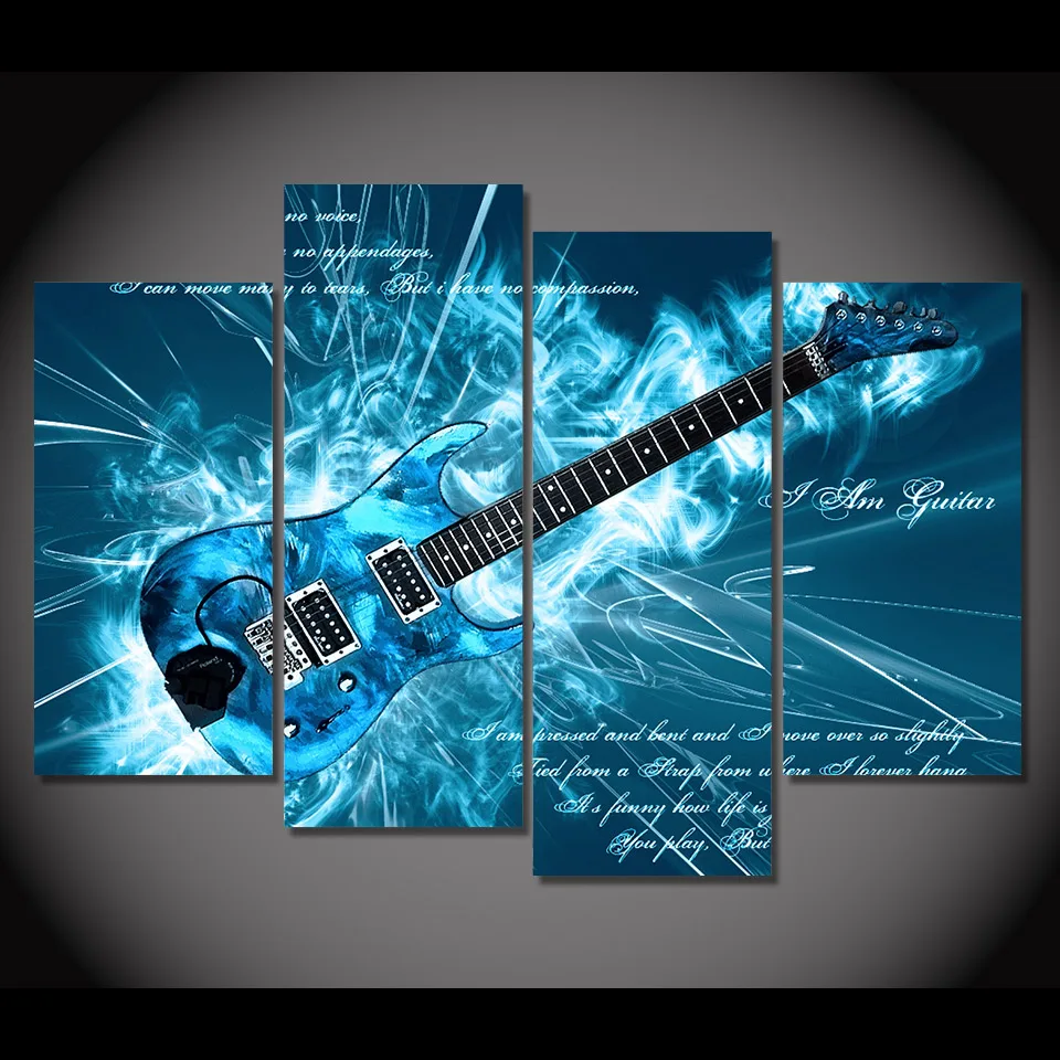 

JIE DO ART 4 Piece Canvas Art Cool Blue Abstract Guitar Painting Wall Pictures for Living Room Modern Free Shipping