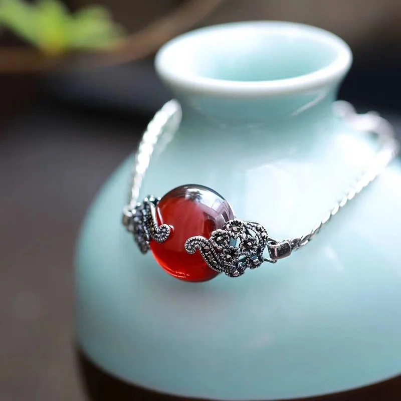 Authentic Sterling Silver 925 Bracelets For Women With Natural Yellow Chalcedony Garnet Charm Chain Bracelets Fine Jewellery