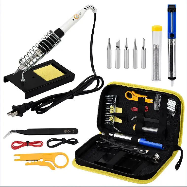 Синий JCD Электрический паяльник набор 110 В 220 в 60 Вт паяльник с мультиметром Desoldeirng насос сварочный припой ремонтный инструмент - Цвет: Синий