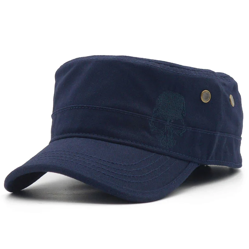 Navy blue Мужская бейсбольная Кепка s Череп вышитый логотип шляпы с плоским верхом хлопок Snapback плоская кепка армейская Кадетская кепка для женщин Gorros Hombre хип-хоп - Цвет: Navy blue