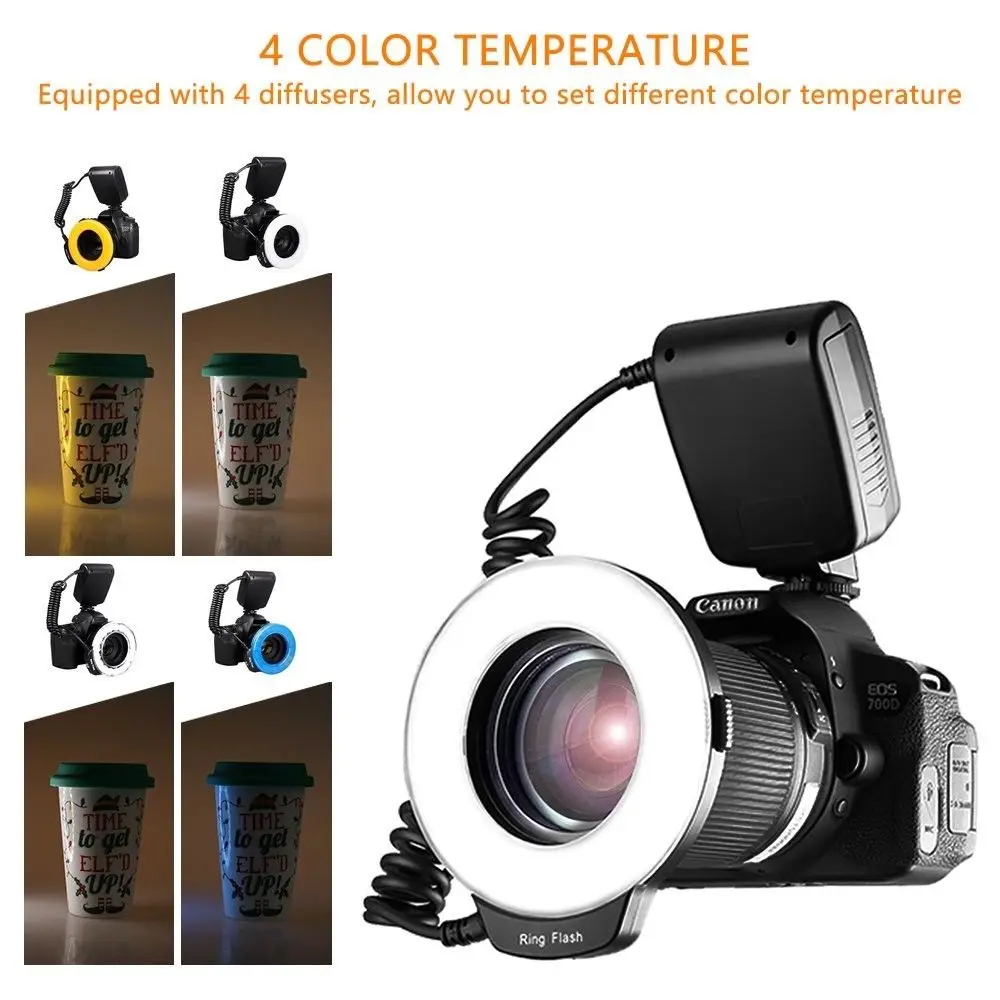 JINTU RF-550 Macro 48 Светодиодный кольцевой светильник для Canon Nikon Pentax Olympus DSLR камер+ 6 шт. переходных колец 49-77 мм кольцевой адаптер
