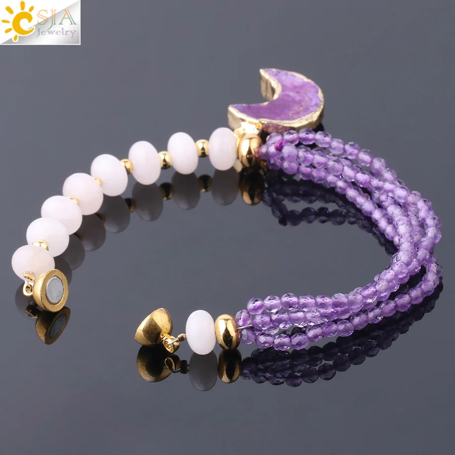 Женский браслет шарма CSJA натуральный каменный розовый кварц фиолетовый