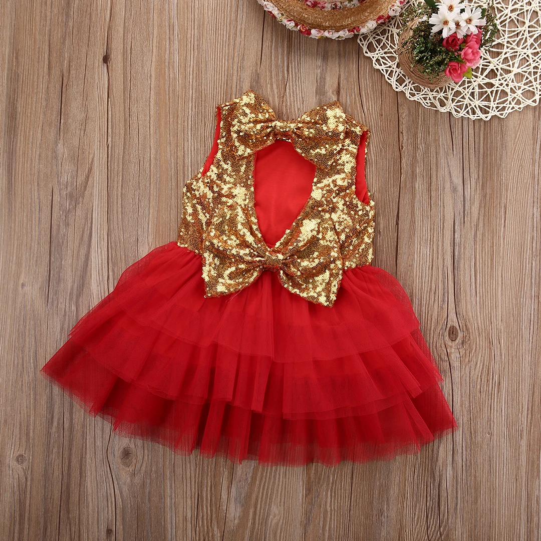 Рождественское Супер милое платье с блестками для маленьких девочек вечерние